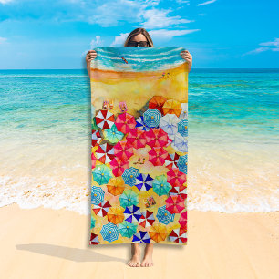 Umbrellas in the Sand Beach Towel