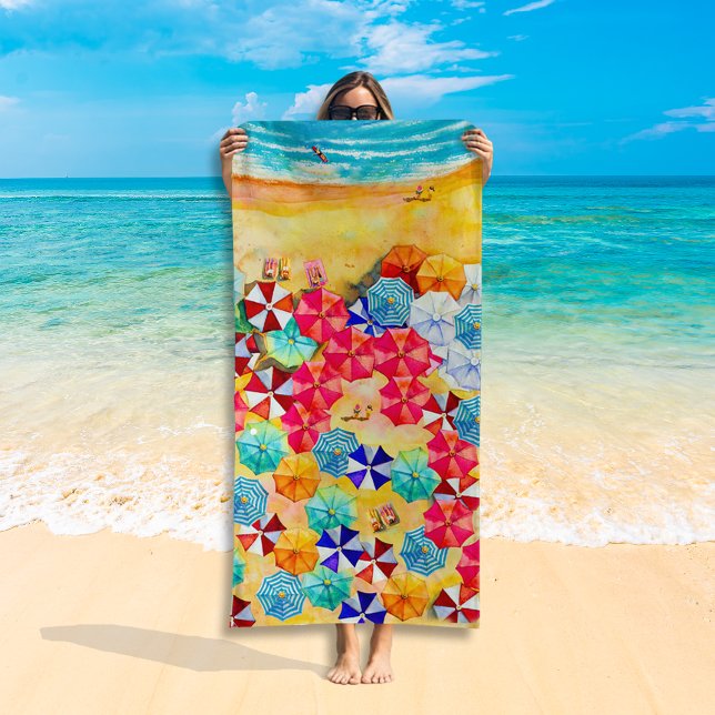Umbrellas in the Sand Beach Towel (Umbrellas in the Sand Beach Towel (white on reverse side))