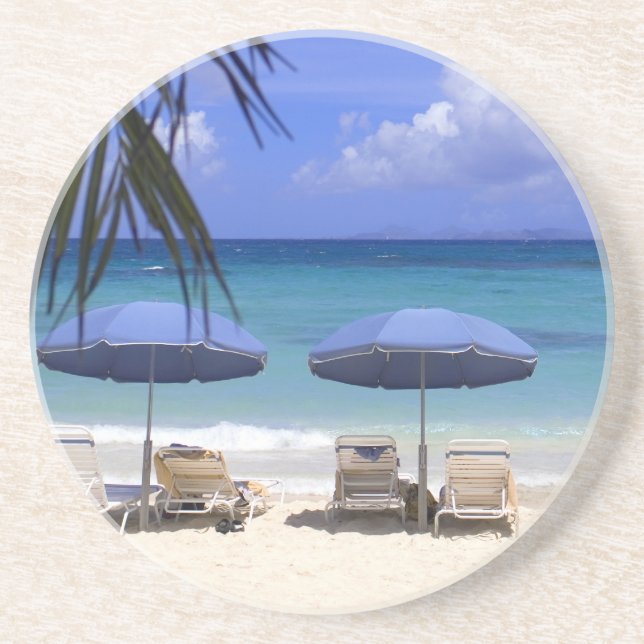 umbrellas on beach, St. Maarten, Caribbean Coaster (Front)