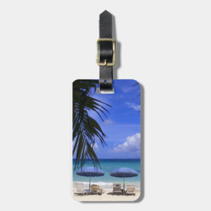 umbrellas on beach, St. Maarten, Caribbean Luggage Tag