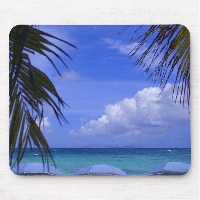 umbrellas on beach, St. Maarten, Caribbean Mouse Mat (Front)