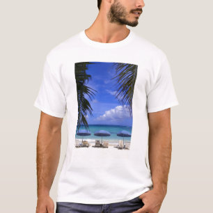 umbrellas on beach, St. Maarten, Caribbean T-Shirt