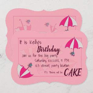 Umbrellas Pink Birthday Invitation