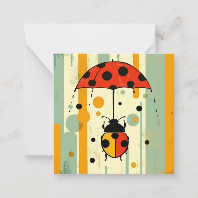 Umbrellas Up: Minimalist Ladybug Greetings Card (Front)
