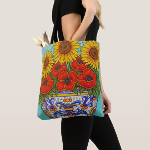 Umbria Bouquet Poppy Sunflower Allover Tote Bag