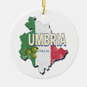 Umbria Italy Retro Region Map Vintage Souvenir Ceramic Tree Decoration