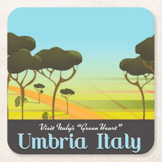 Umbria Italy travel poster Square Paper Coaster