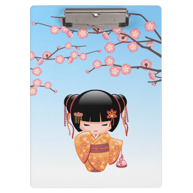 Ume Kokeshi Doll - Japanese Geisha Girl Blue Clipboard (Front)