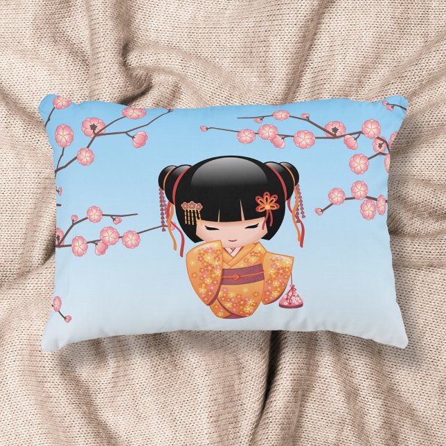 Ume Kokeshi Doll - Japanese Geisha Girl Blue Decorative Cushion (Creator Uploaded)