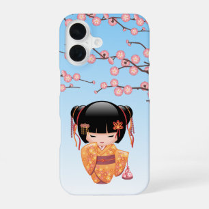 Ume Kokeshi Doll - Japanese Geisha Girl Blue iPhone 16 Case