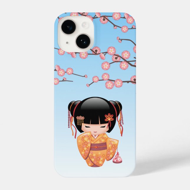 Ume Kokeshi Doll - Japanese Geisha Girl Blue iPhone Case (Back)
