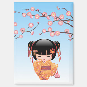 Ume Kokeshi Doll - Japanese Geisha Girl Blue Magnet