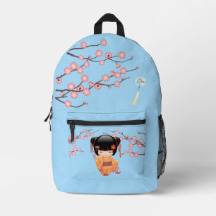 Ume Kokeshi Doll - Japanese Geisha Girl Blue Printed Backpack