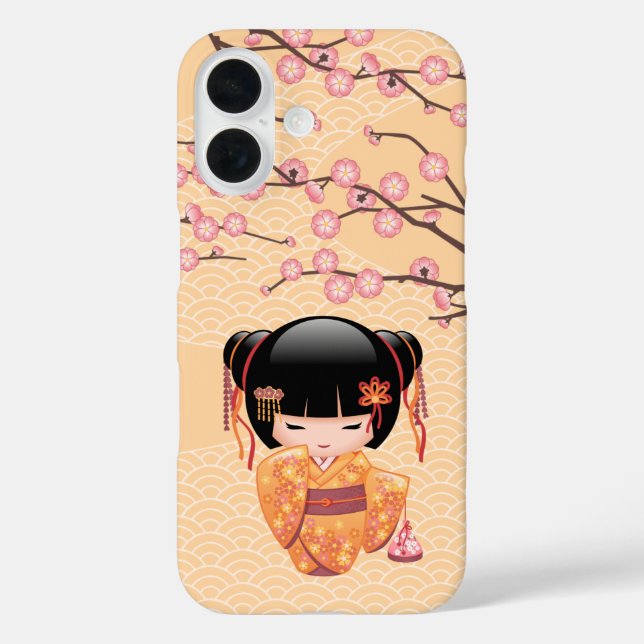 Ume Kokeshi Doll Japanese Geisha Girl Yellow Case-Mate iPhone Case (Back)