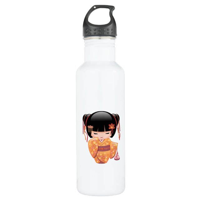 Ume Kokeshi Doll - Japanese Peach Geisha Girl 710 Ml Water Bottle (Front)