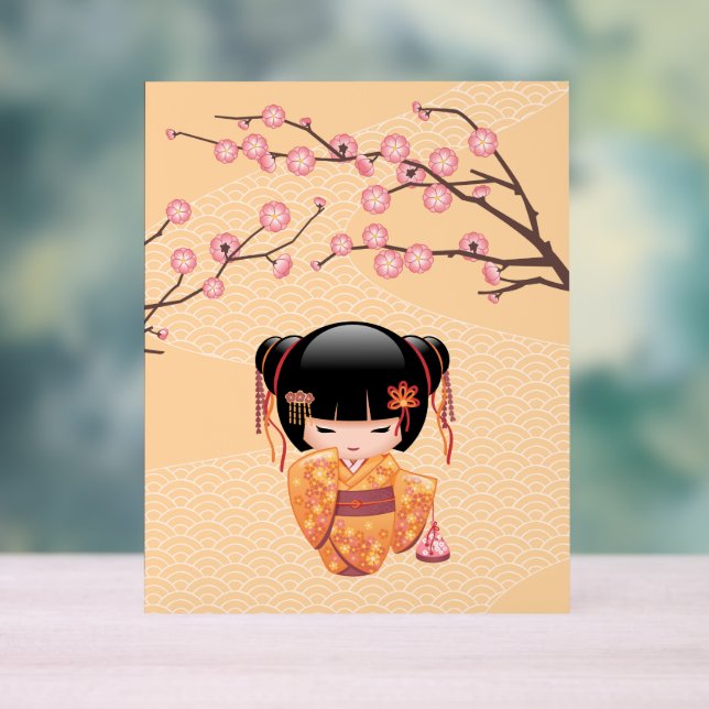 Ume Kokeshi Doll - Japanese Peach Geisha Girl Acrylic Sign (Neutral)