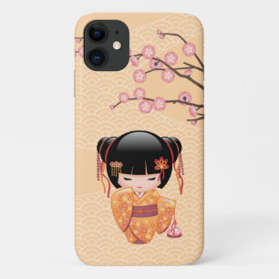 Ume Kokeshi Doll - Japanese Peach Geisha Girl iPhone 11 Case