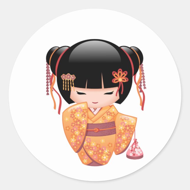 Ume Kokeshi Doll - Japanese Peach Geisha Girl Classic Round Sticker (Front)