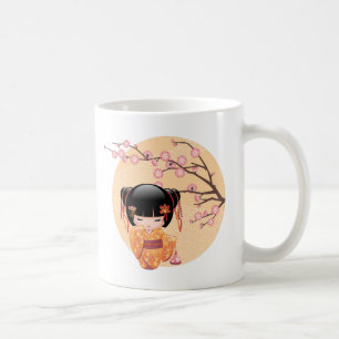 Ume Kokeshi Doll - Japanese Peach Geisha Girl Coff Coffee Mug