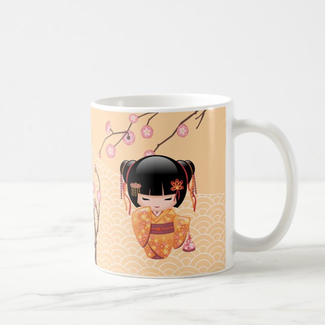Ume Kokeshi Doll - Japanese Peach Geisha Girl Coffee Mug (Right)
