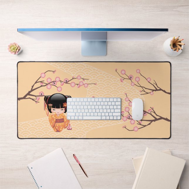 Ume Kokeshi Doll - Japanese Peach Geisha Girl Desk Mat (Office 1)