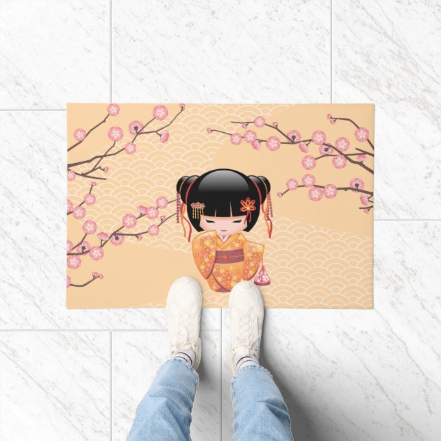 Ume Kokeshi Doll - Japanese Peach Geisha Girl Doormat (Indoor)