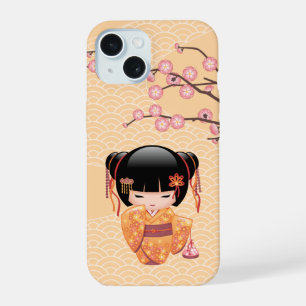 Ume Kokeshi Doll - Japanese Peach Geisha Girl iPhone 15 Case