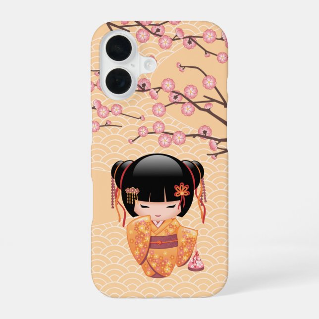 Ume Kokeshi Doll - Japanese Peach Geisha Girl iPhone 16 Case (Back)