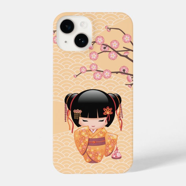 Ume Kokeshi Doll - Japanese Peach Geisha Girl iPhone Case (Back)