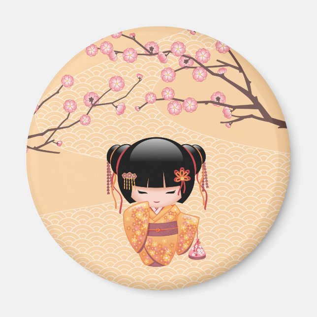 Ume Kokeshi Doll - Japanese Peach Geisha Girl Magnet (Front)