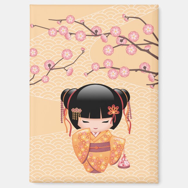 Ume Kokeshi Doll - Japanese Peach Geisha Girl Magnet (Front)