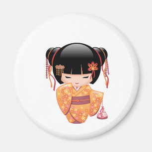 Ume Kokeshi Doll - Japanese Peach Geisha Girl Magnet