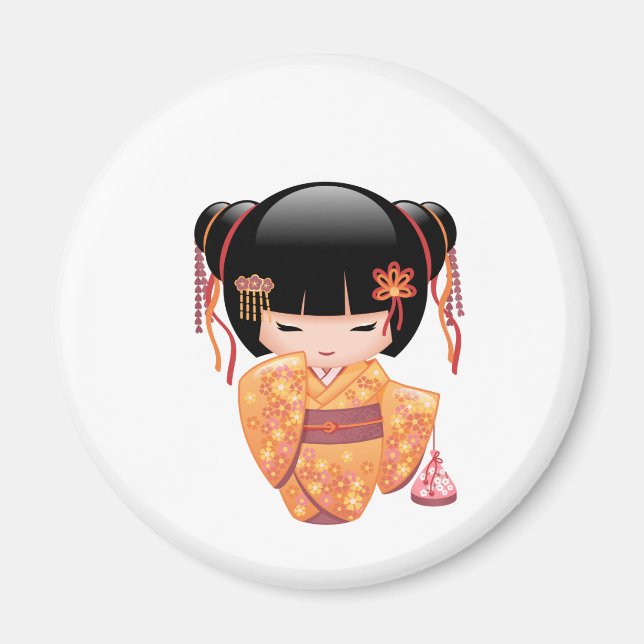 Ume Kokeshi Doll - Japanese Peach Geisha Girl Magnet (Front)