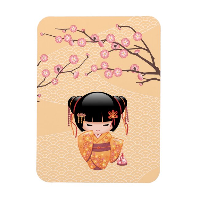 Ume Kokeshi Doll - Japanese Peach Geisha Girl Magnet (Vertical)