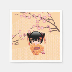 Ume Kokeshi Doll - Japanese Peach Geisha Girl Napkin