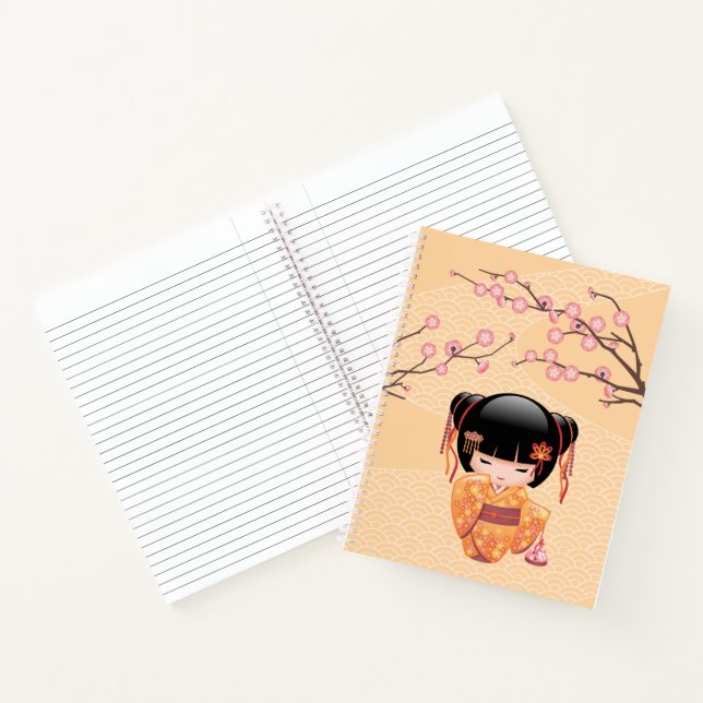 Ume Kokeshi Doll - Japanese Peach Geisha Girl Notebook (Inside)