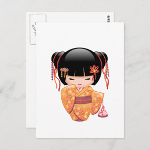 Ume Kokeshi Doll - Japanese Peach Geisha Girl Postcard