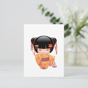 Ume Kokeshi Doll - Japanese Peach Geisha Girl Postcard