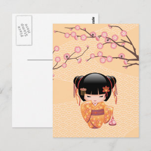 Ume Kokeshi Doll - Japanese Peach Geisha Girl Postcard