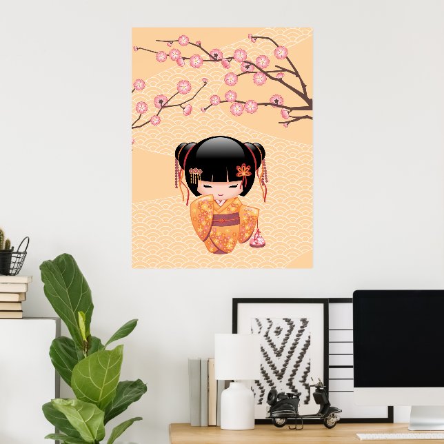 Ume Kokeshi Doll - Japanese Peach Geisha Girl Poster (Home Office)
