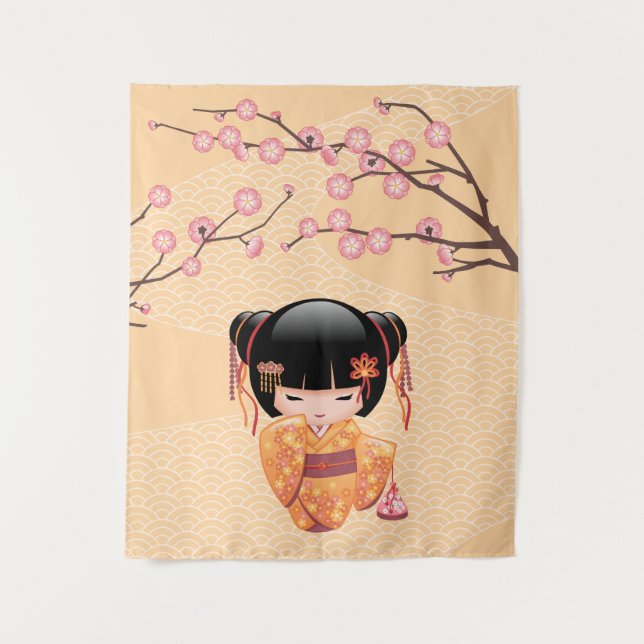 Ume Kokeshi Doll - Japanese Peach Geisha Girl Tapestry (Front)