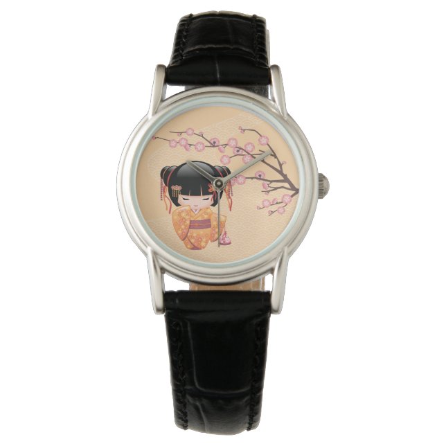 Ume Kokeshi Doll - Peach Kimono Geisha Girl Watch (Front)