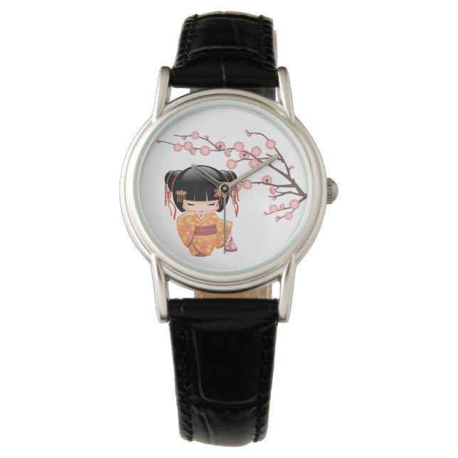 Ume Kokeshi Doll - Peach Kimono Geisha Girl Watch (Front)