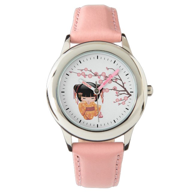 Ume Kokeshi Doll - Peach Kimono Geisha Girl Watch (Front)