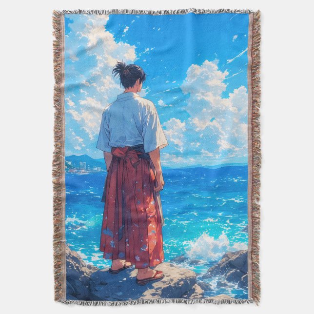 Umibe no Seijaku – Seaside Tranquillity Throw Blanket (Front Vertical)