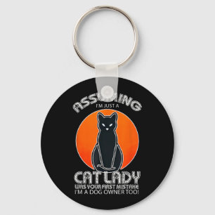 Uming Cat Lady Halloween _ Dog And Black Cat Key Ring