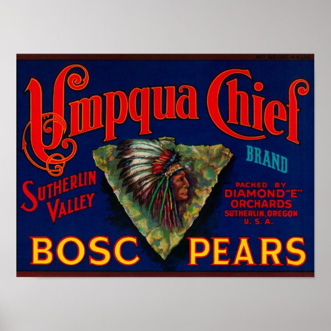 Umpqua Chief Pear Crate LabelSutherlin, OR Poster (Front)