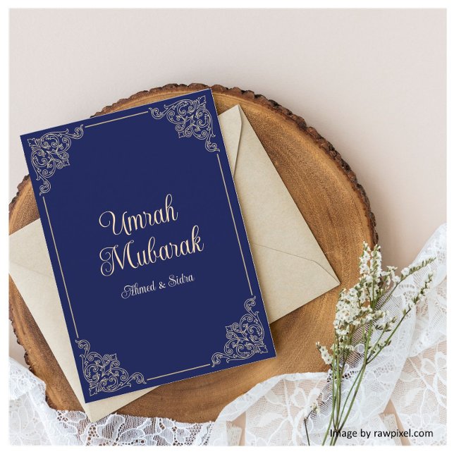 Umrah Mubarak Blue Gift Islamic Greeting Card (Creator Uploaded)