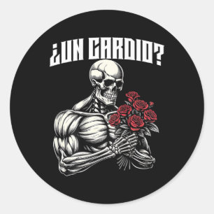 Un Cardio Espalda. Calaca Con Flores Rosas Classic Round Sticker