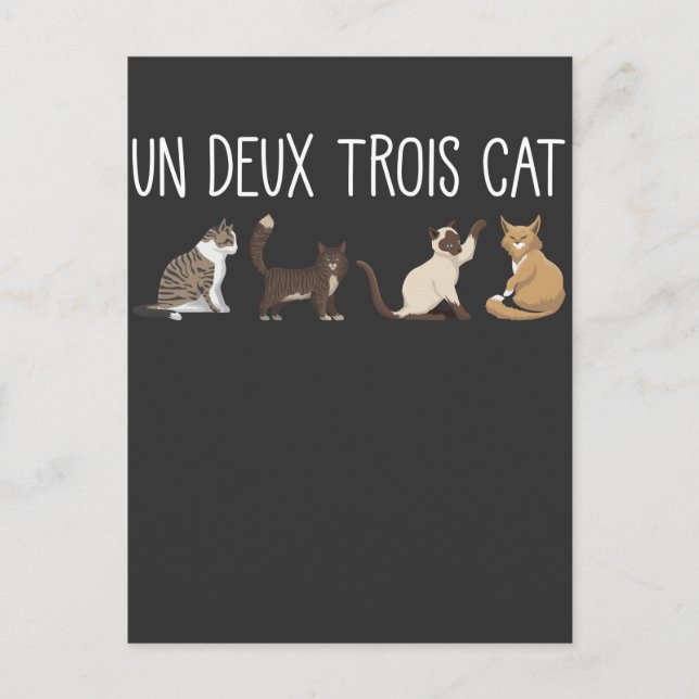 Un Deux Trois Cat French Pun Kitty Humour Pet Love Postcard (Front)